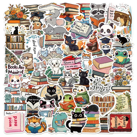 10/50Pcs Cute Funny Animal Reading Books Kindle Stickers Aesthetic Girls Decals Scrapbooking Notebook Laptop Phone Diary Sticker