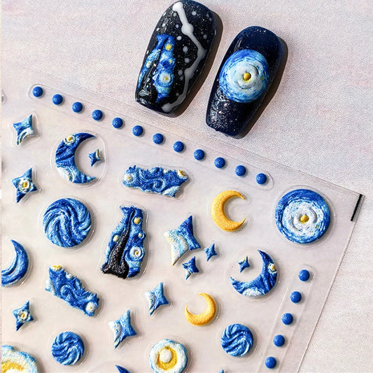 Star Moon Oil Painting Nail Art Stickers Decals