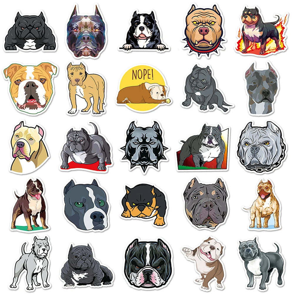 10/30/50PCS Cool American Bully Pitbull Stickers Cartoon Dog Wall Decals DIY Skateboard Luggage Phone Laptop Fridge Bike Kid Toy