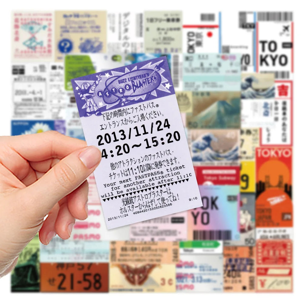 10/30/60PCS Japanese Tickets Tokyo Travel Stickers Decals For Suitcase Phone Notebook Fridge Motorcycle Funny DIY Sticker Gift