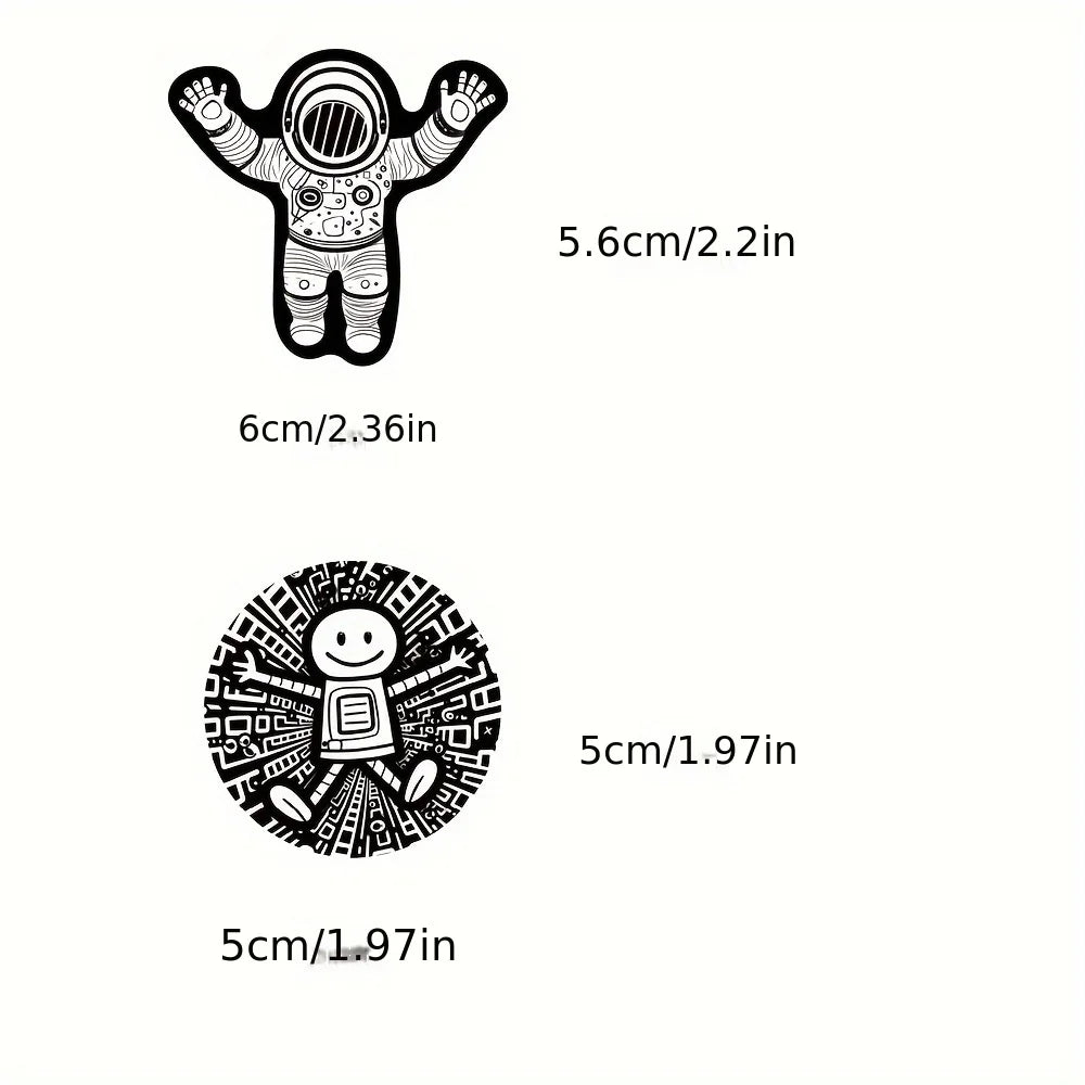 50PCS Cute Fun Black and White Robot Astronaut Sticker DIY Waterproof Luggage Laptop Guitar Bottle Phone Collection Decal