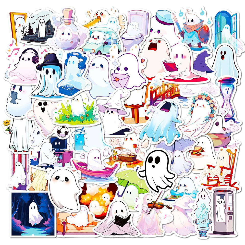 10/30/50PCS Cute Halloween Ghost Stickers Funny Cartoon Sticker For Kids DIY Notebook Fridge Phone Luggage Laptop Bike Decal Toy