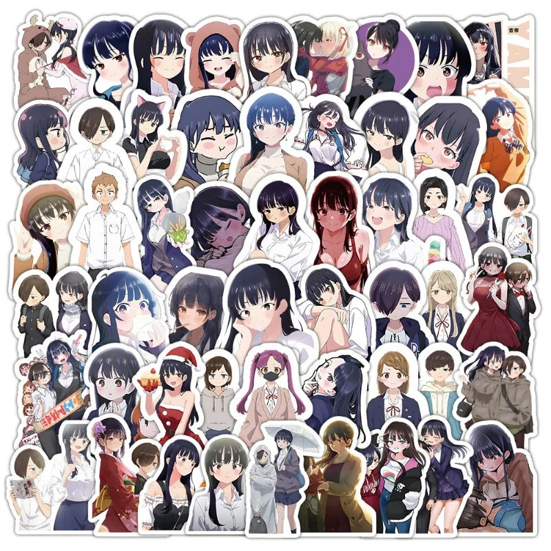 55pcs The Dangers in My Heart Anime Sticker Set for Luggage, Water Cup, Phone, Laptop, Scooter, Refrigerator