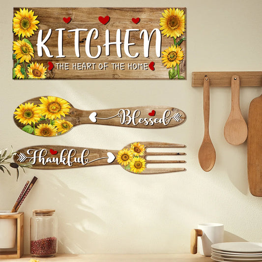 Wall Stickers Sunflower Spoon Fork Pattern Kitchen  Restaurant Background Decoration Wallpaper For Home Decor Living Room Decals