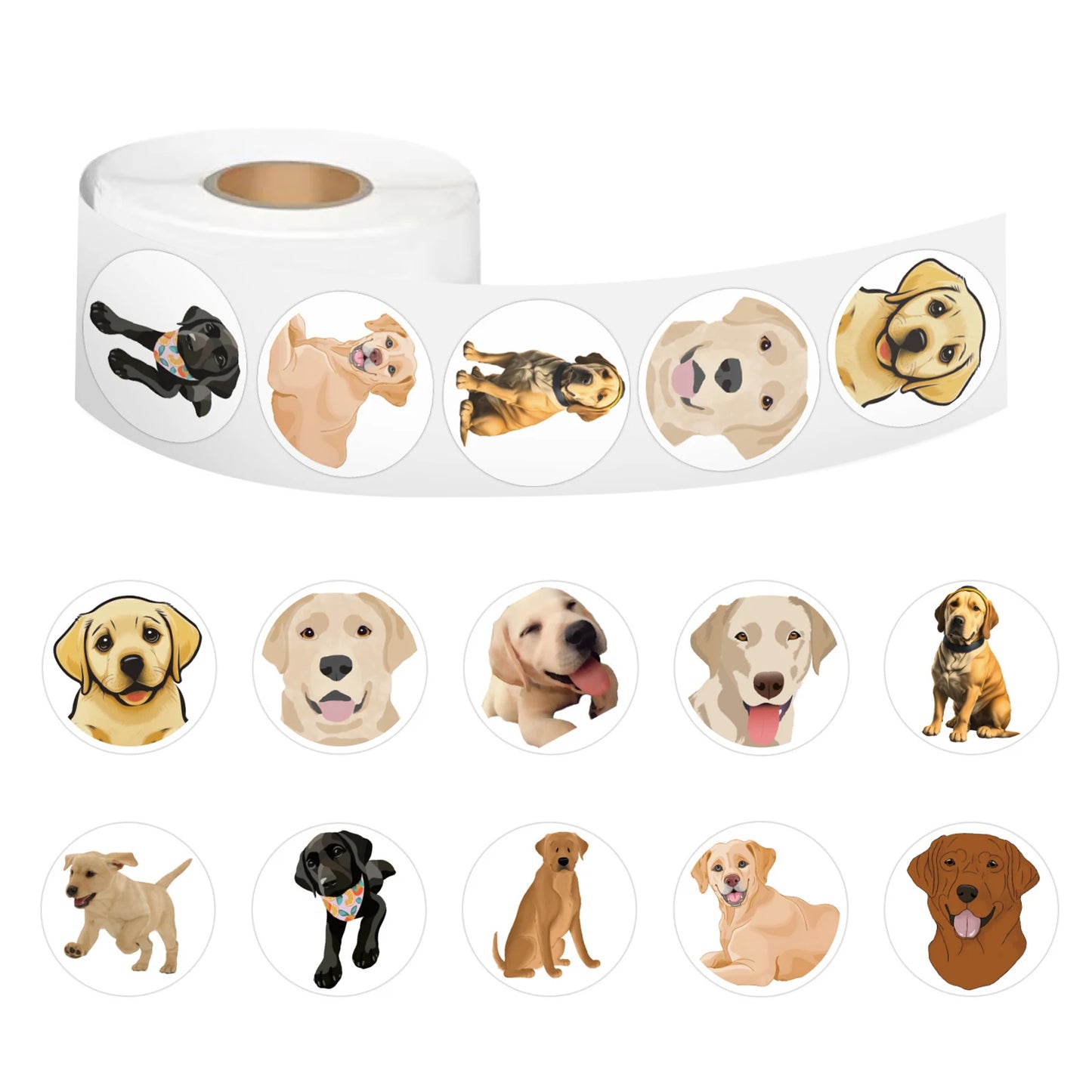 100-500pcs 1inch Animal Dog Stickers Roll for Envelope Praise Reward Student Label Stationery Seal Lable Child Toy Gift