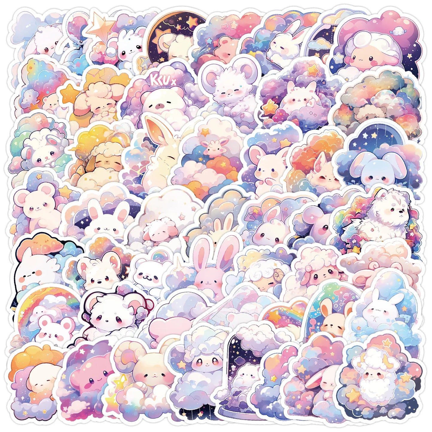 50pcs Cute Cartoon Pet Stickers for Helmet, Wall, DIY Decoration