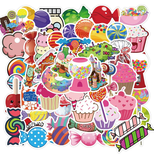 50pcs Cartoon Candy Graffiti Stickers for Helmet, Wall, DIY Decoration