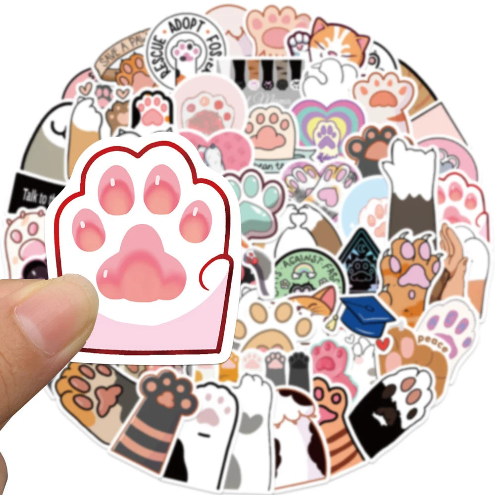 61PCS Cute Cat Claw Graffiti Sticker Children's Gift Toy Decal DIY Book Laptop Guitar Refrigerator Water Cup Waterproof Decal