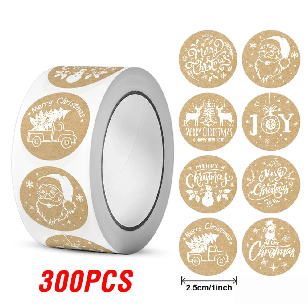 Kraft Paper Christmas Stickers 1" (100-500pcs)