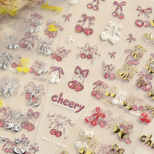 Cherry Rhinestone Nail Art Stickers - Self Adhesive Decals