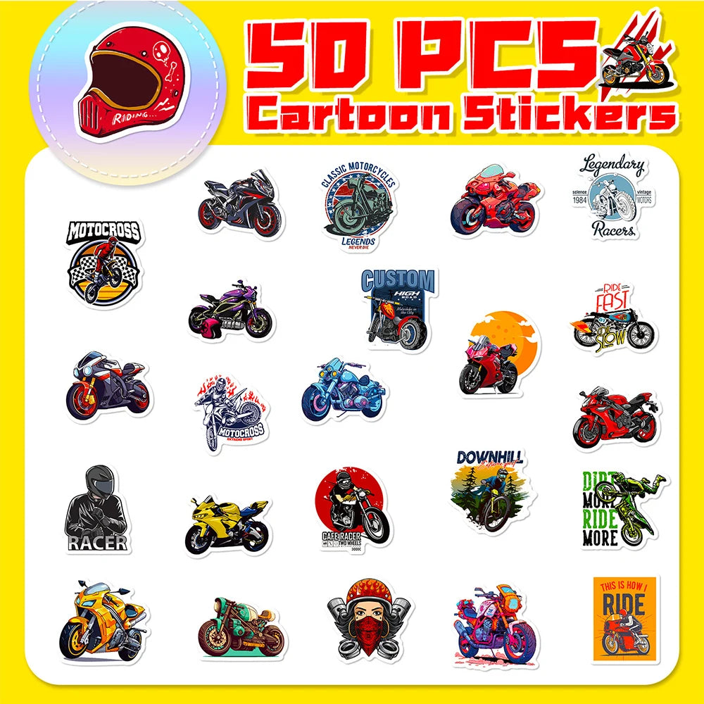 10/30/50pcs Classic Motorcycle Stickers Mountain Bike Decals Laptop Suitcase Notebook Motorcycle Cool Waterproof Sticker Toys