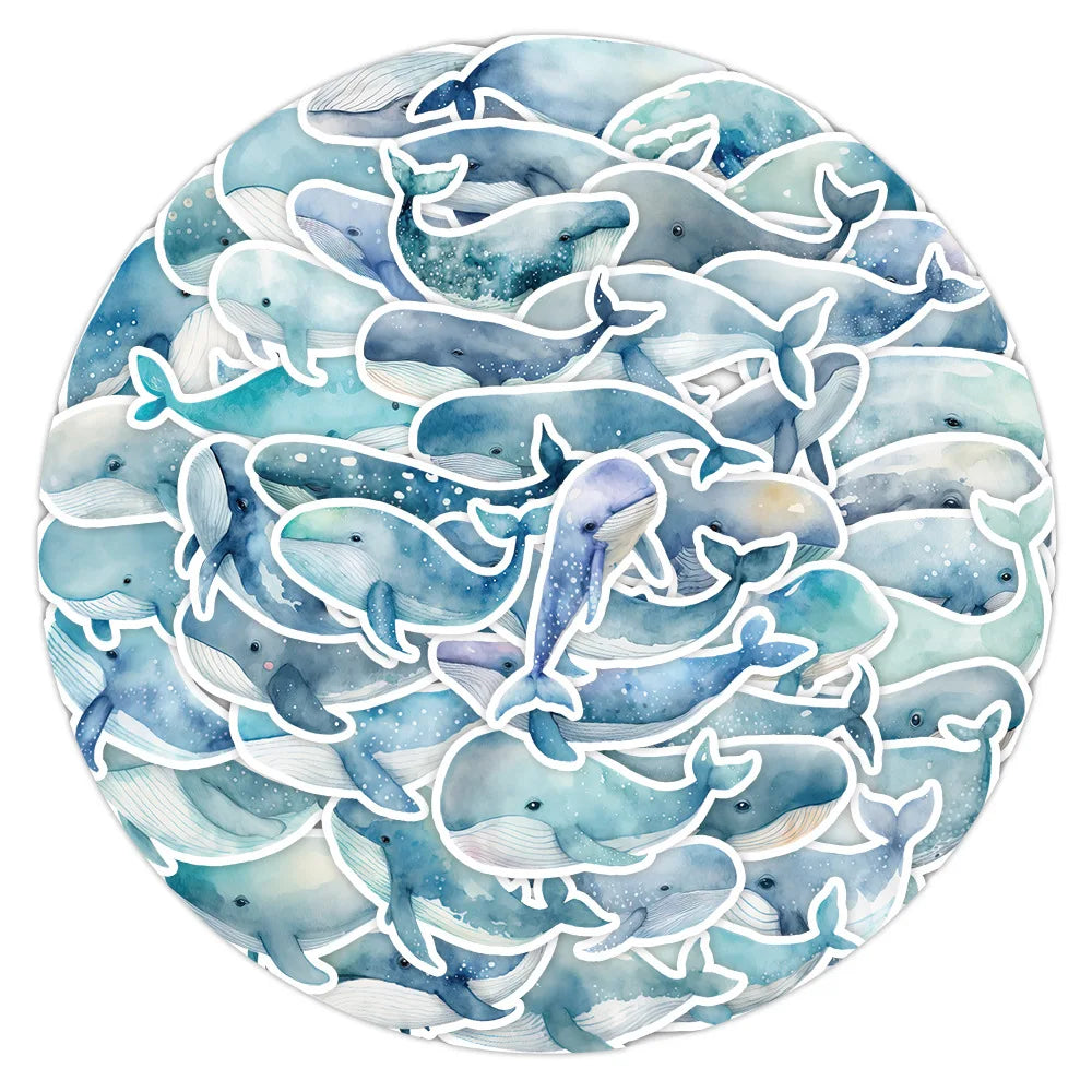Marine Animal Whale Stickers - Cute Blue Cartoon Decals for Notebook, Car, Laptop, Phone, Guitar, Skateboard (10/30/50PCS)