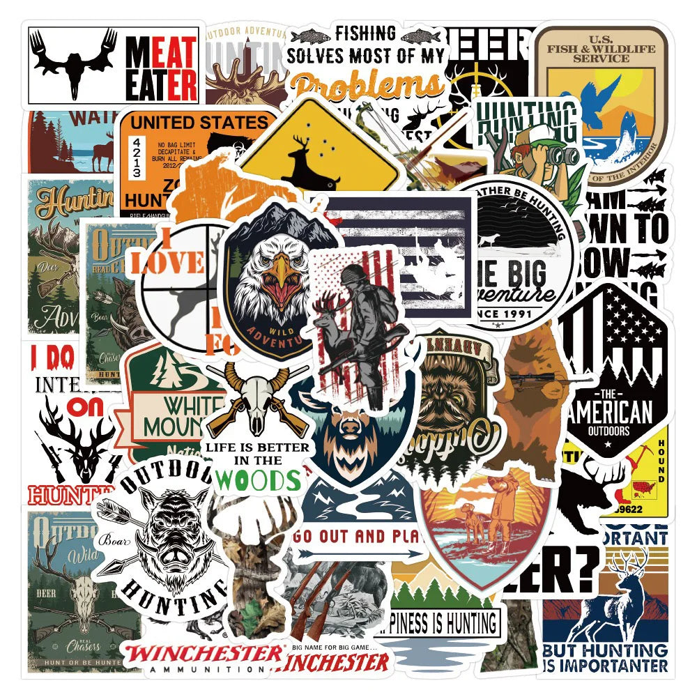 Hunting Bow Arrow Deer Head Sticker Pack - Outdoor, Motorcycle, Luggage, Skateboard, Graffiti