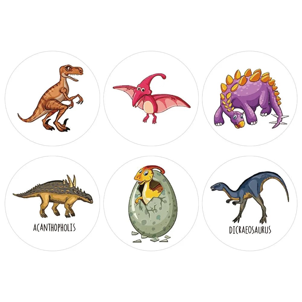 100-500pcs New Cartoon Dinosaurs Stickers 6 Designs for Classroom Teacher Stationery Sticker Label for Kids Reward Stickers