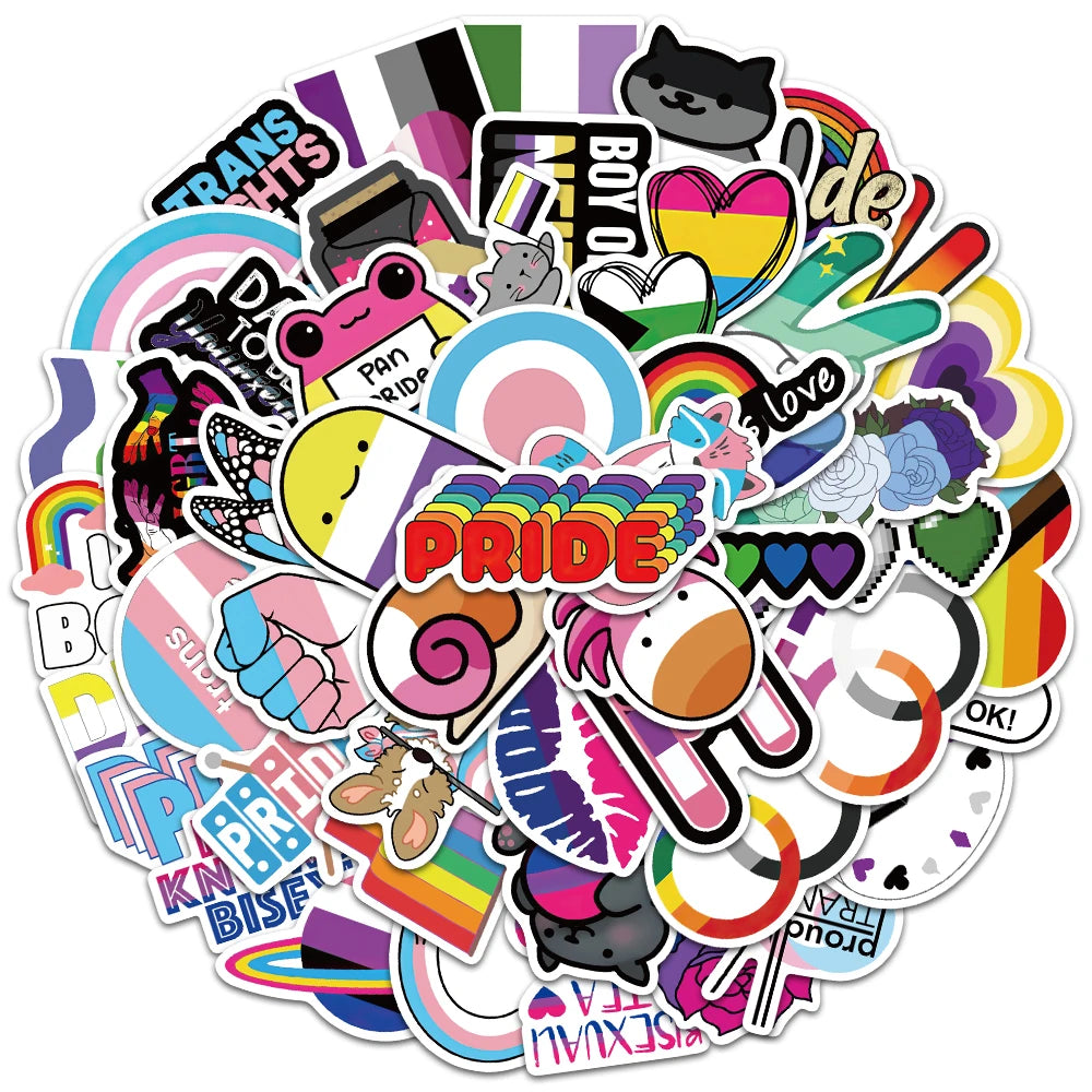 50/100pcs Colorful Cool Cartoon Rainbow LGBTQ Stickers For Laptop Phone Guitar Luggage Diary Waterproof Graffiti Vinyl Decals