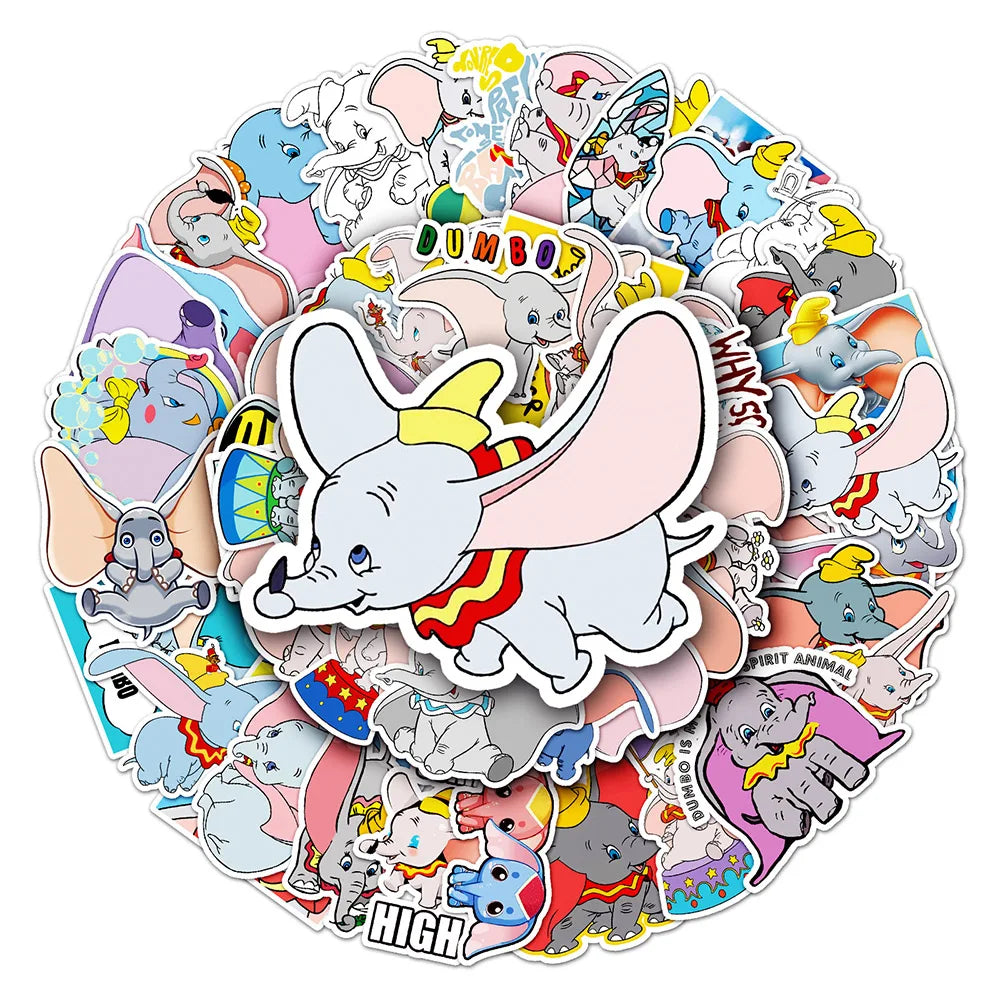 10/30/50pcs Disney Cute Cartoon Dumbo Stickers Decal Kids Toy Scrapbook Diary Phone Laptop Guitar Graffiti Waterproof Sticker