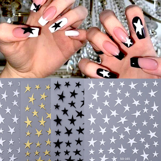 4PCS Y2K Star Nail Art Stickers White Black Gold Pentagram Decals Manicure Supplies