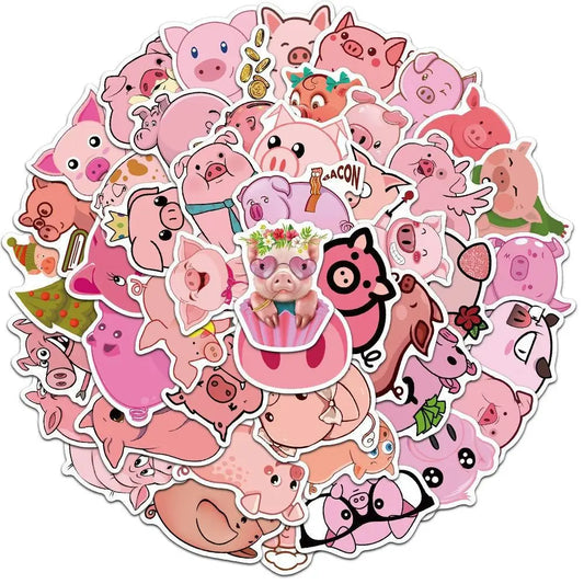 Cartoon Pink Pig Stickers for Laptop, Car, Fridge, Snowboard - 10/30/50/100Pcs Vinyl Decals