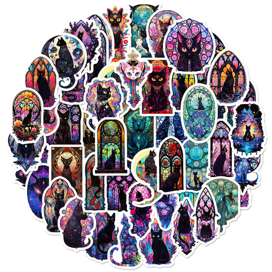 Gothic Black Cat Moon Stickers Halloween Tarot Decals 10/30/50pcs