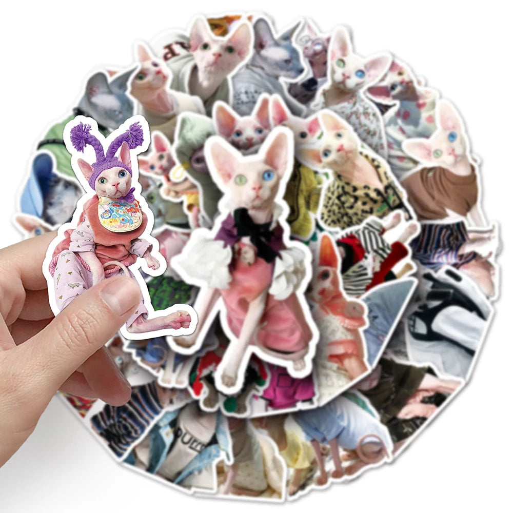 10/30/50PCS Cute Sphynx Cat Stickers Kawaii Animal Cartoon Decals DIY Scrapbook Phone Laptop Fridge Guitar Bike Graffiti Sticker