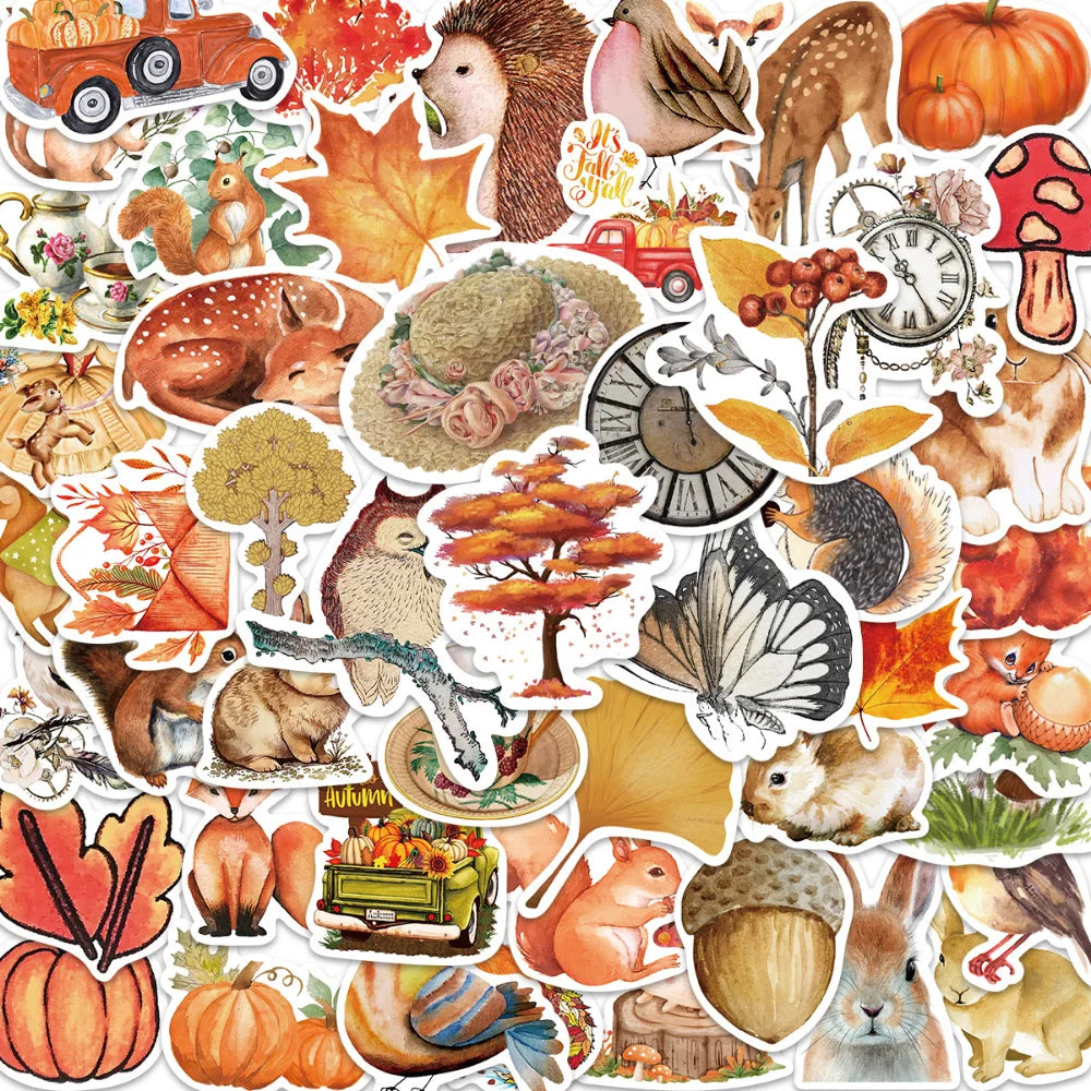 10/50Pcs Autumn Forest Scenery Paper Sticker Diy Diary Album Decoration Stickers Scrapbooking Planner Label Scrapbook Sticker