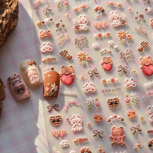 Rabbit Bunny Nail Art Stickers: Chocolate, Heart, Flower Designs