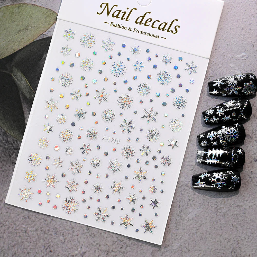 Gold Snowflake 3D Nail Stickers Christmas 2024