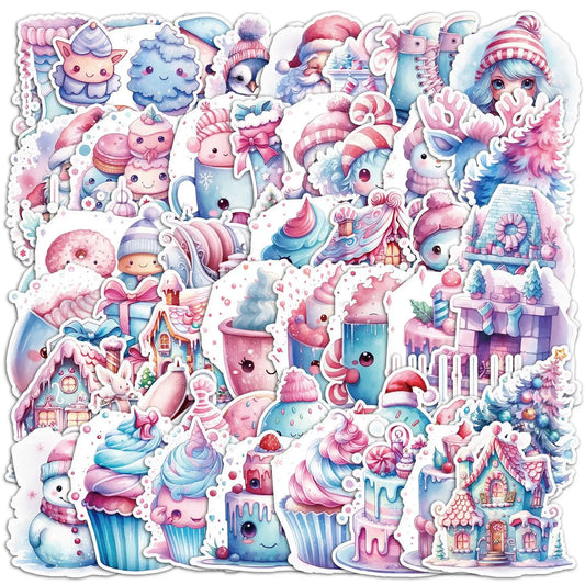 50Pcs Cute Winter Cartoon Graffiti Stickers for Helmet, Wall, DIY Decoration