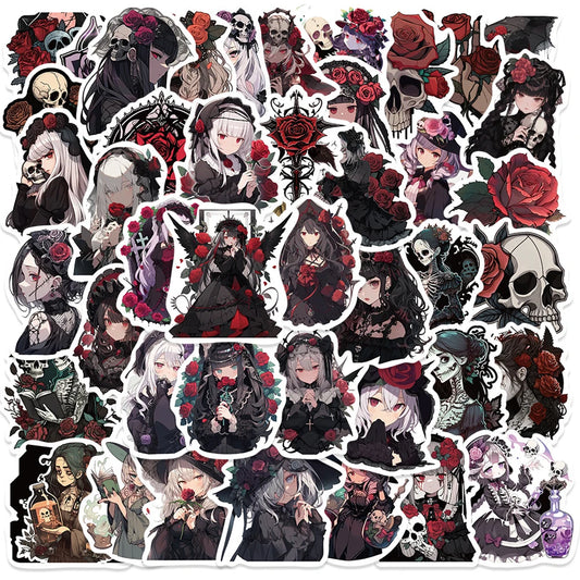 Gothic Rose Girl Stickers Waterproof Decals for Motorcycle, Skateboard, Laptop, Phone, Luggage - 10/30/50pcs