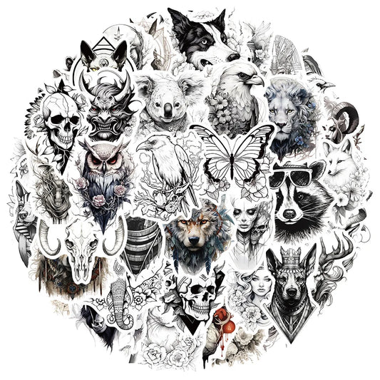 10/30/50pcs Black and white animal aesthetic decoration Sticker For Snowboard Laptop Luggage Car Fridge DIY Styling Vinyl