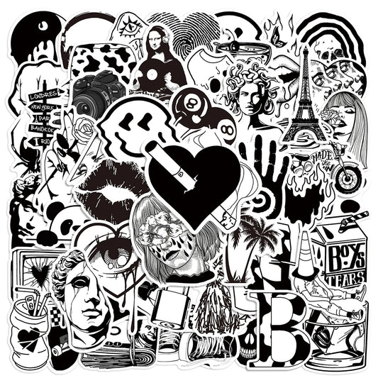 Cool Black & White Graffiti Stickers for Laptop, Skateboard, Motorcycle, Phone, Luggage - 10/30/50pcs