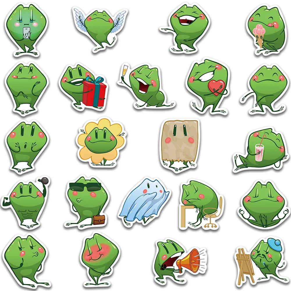 44pcs Funny Cute Cartoon Frogs Stickers Kids Toy Vinyl Waterproof Graffiti For Laptop Guitar Phone Skateboard Decals