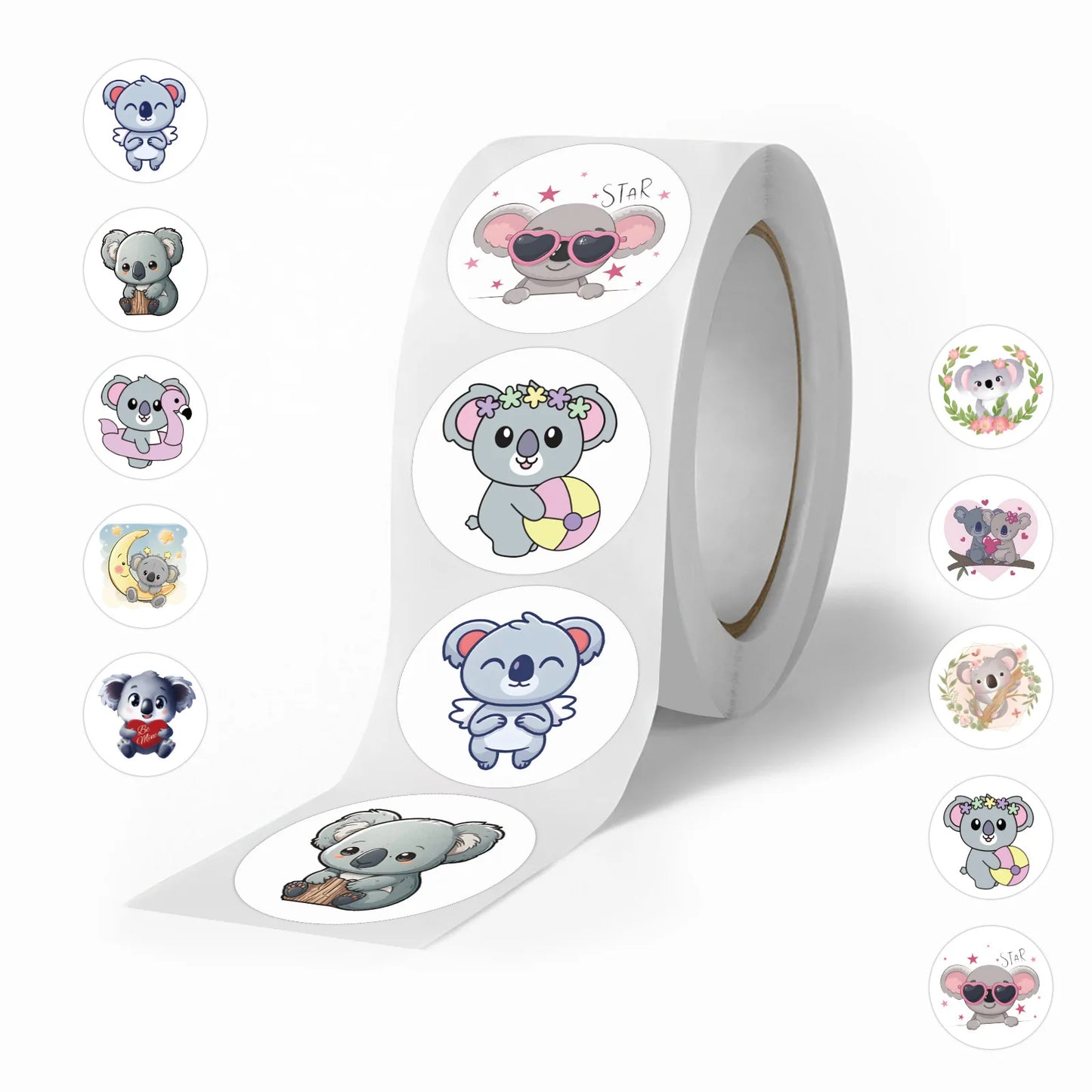 100-500pcs Cute Koala Bear Stickers Sealing Animal Kids Sticker Decor Circle Seal Label Birthday Reward Gift Stationery Sticker