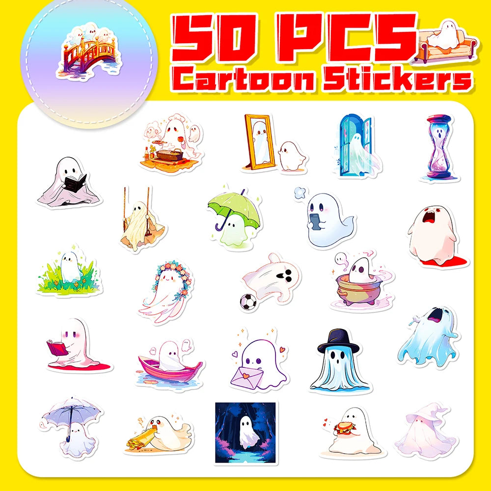 10/30/50PCS Cute Halloween Ghost Stickers Funny Cartoon Sticker For Kids DIY Notebook Fridge Phone Luggage Laptop Bike Decal Toy