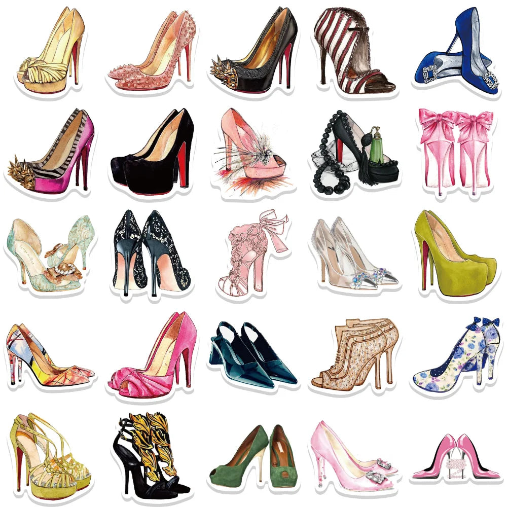 10/50Pcs Fashion Princess High Heels Graffiti Stickers Cartoon Decals Laptop Phone Diary Notebook Decoration Sticker for Girl