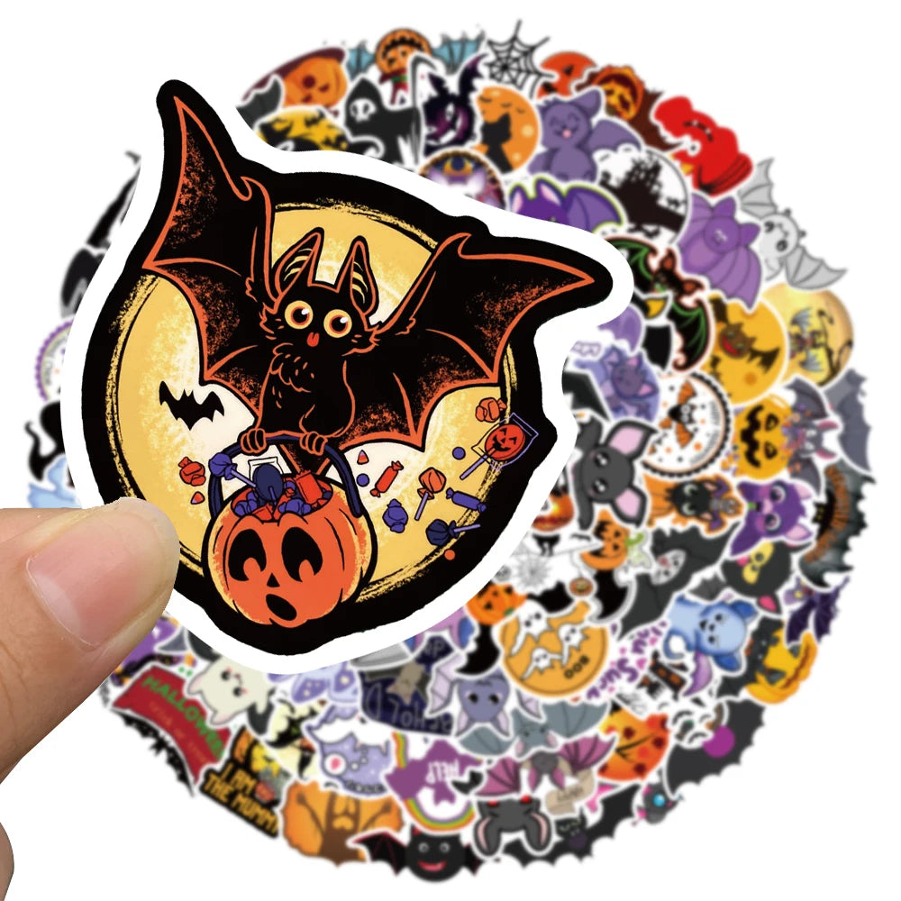 50/100pcs Cute Cartoon Halloween Bats Stickers Kids Toy Waterproof Graffiti For Laptop Guitar Water Bottle Bicycle Car Decals