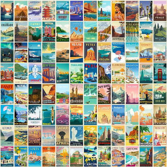Vintage City Travel Stickers - Waterproof Laptop, Phone, Motorcycle, Suitcase, Car (25/50/100pcs)
