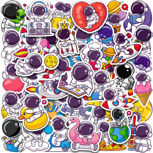 50pcs Cartoon Astronaut Space Stickers for Helmet, Wall, DIY Decoration