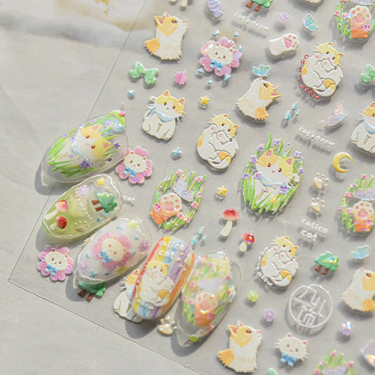 Cat Nail Art Stickers: Bowknot, Flower, Fish, Butterfly