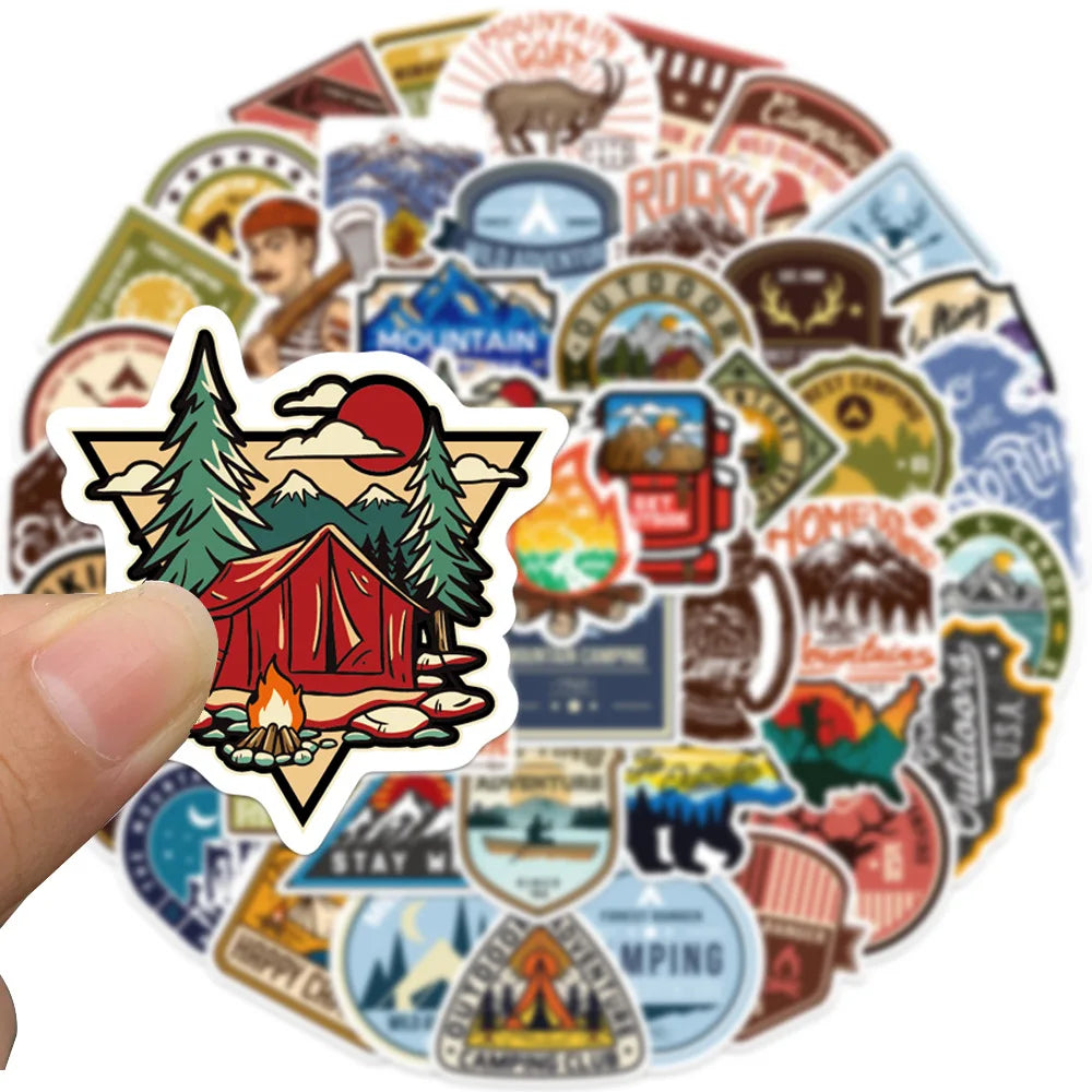 10/30/48PCS Camping Stickers Outdoor Travel Hiking Cartoon Decals DIY Laptop Scrapbook Phone Luggage Water Bottle Helmet Sticker