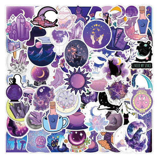 Purple Moon Cartoon Stickers - 10/30/50/110pcs Laptop Phone Notebook Suitcase Decor