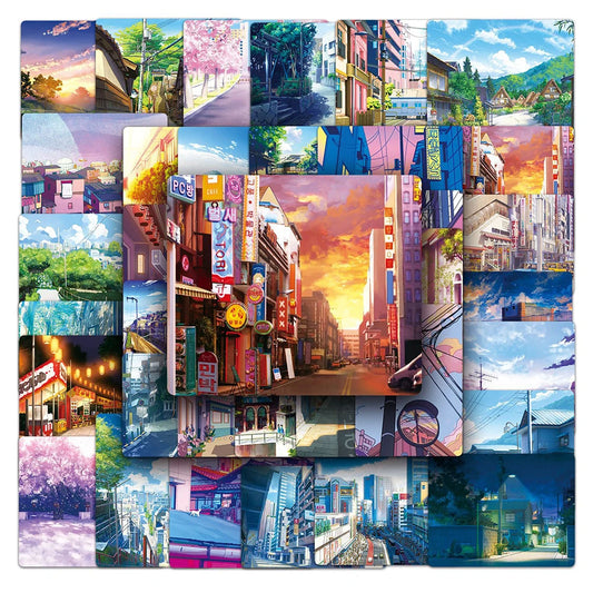 Anime Street Landscape Stickers Pack - Aesthetic DIY for Phone, Laptop, Skateboard, Luggage, Guitar, Kid Toy