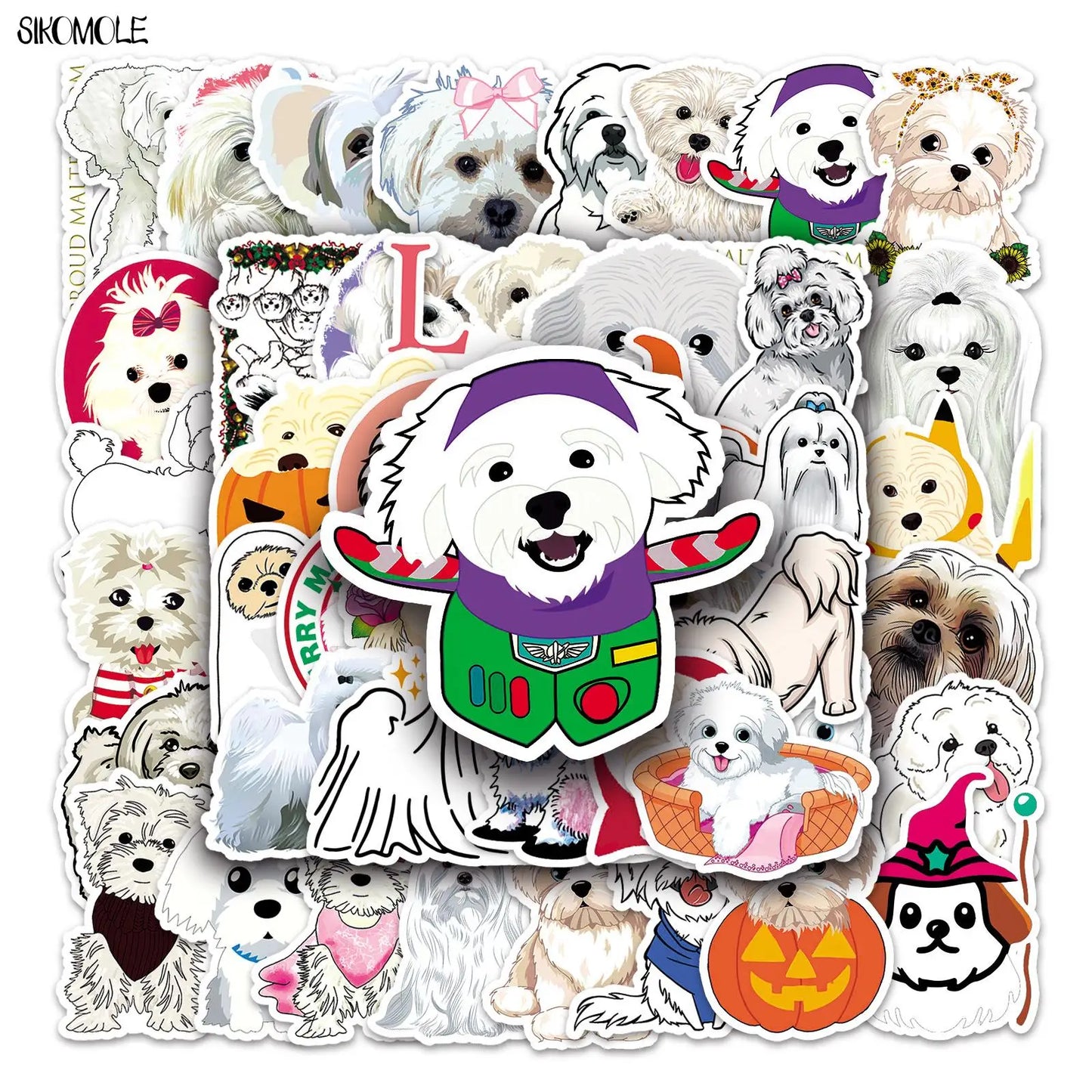 Maltese Dog Stickers Pack - Cute Cartoon Animal Decals for Car, Laptop, Suitcase, Skateboard, Guitar