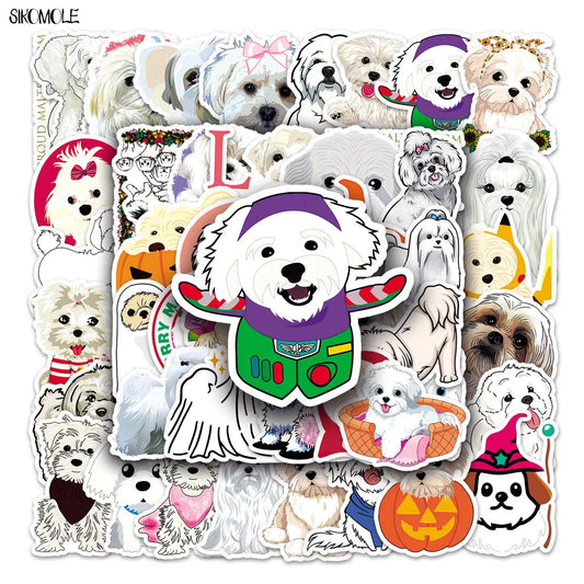 Maltese Dog Stickers Pack - Cute Cartoon Animal Decals for Car, Laptop, Suitcase, Skateboard, Guitar