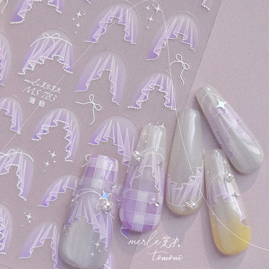 Purple Pink Wedding Veil & Star Nail Art Stickers