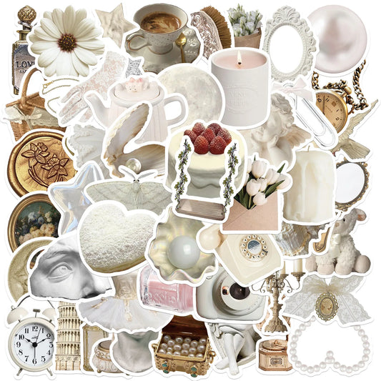 White Sticker Set: Phone, Laptop, Luggage, Skateboard, Kid Toy Decals (10/30/50PCS)