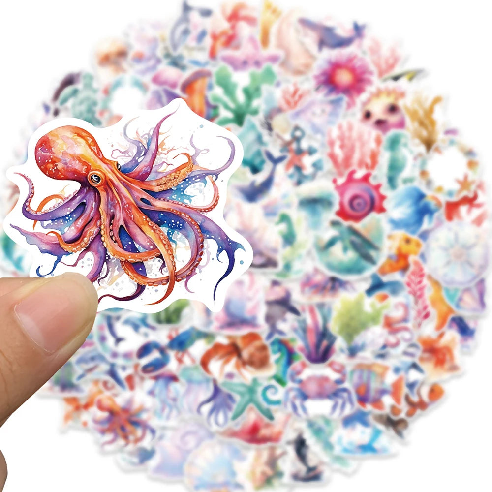 10/30/50/100pcs Funny Marine Organism Jellyfish Dolphin Cartoon Stickers Notebook Laptop Phone Suitcase Decoration Sticker Toys