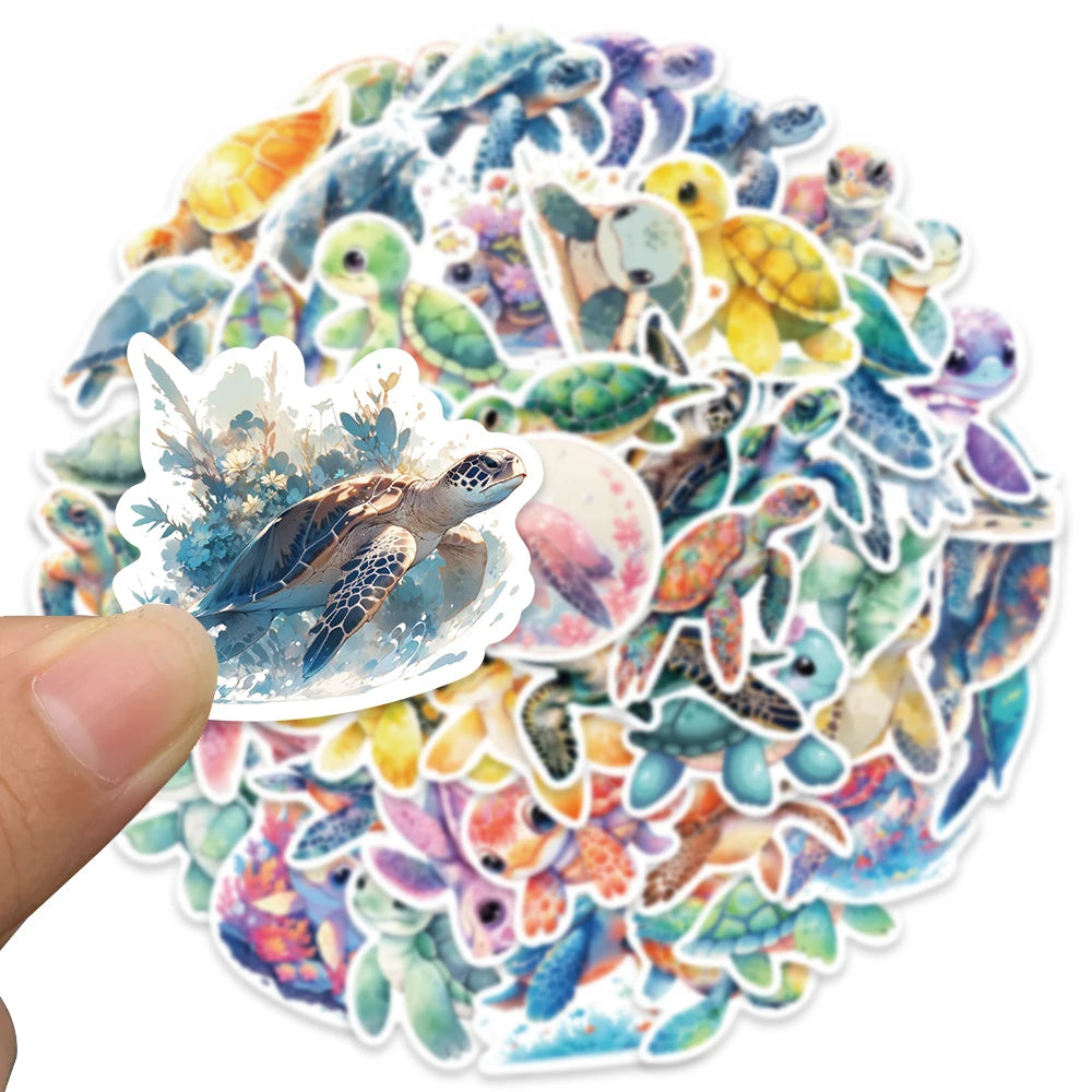 50pcs Cute Cartoon Sea Turtle Animal Stickers Pack Waterproof Graffiti For Laptop Water Bottle Guitar Luggage Vinyl Decals