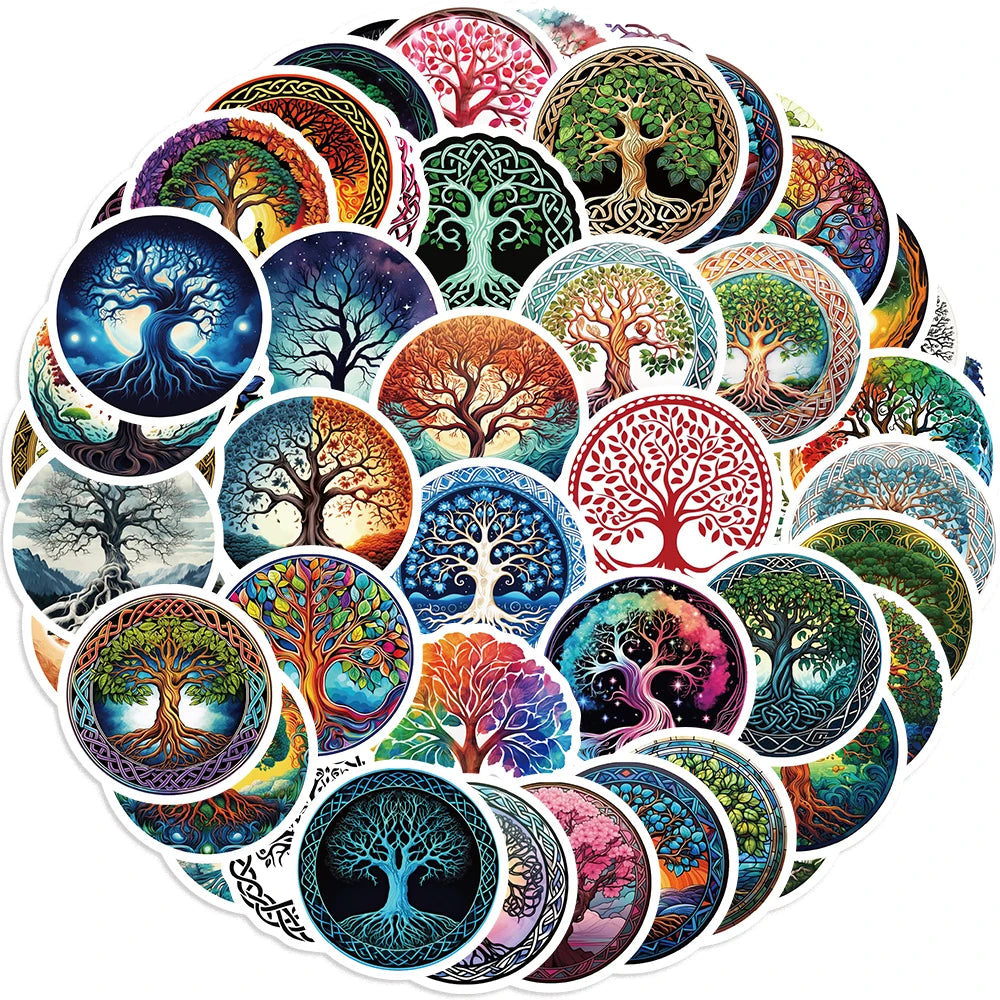 50pcs Tree Of Life Cartoon Stickers Aesthetic Plant Stickers Christmas Gift Kids Toys Phone Decals Laptop Stickers