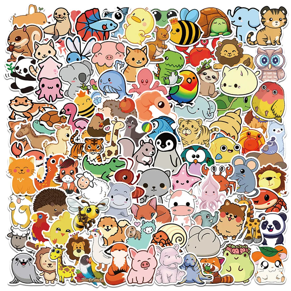 10/30/50/100PCS Mix Cute Animal Cartoon Stickers Aesthetic Waterproof Guitar Skateboard Laptop Graffiti Stickers Kid Classic Toy